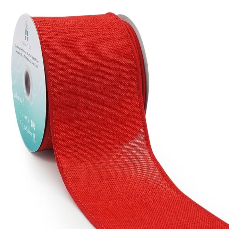 CT CRAFT LLC Burlap Fabric Wired Ribbon 2.5 Inch x 10 Yards Red for Christmas Home Wedding Decor Gift Wrapping Tree Topper Bow Wreath Bouquet DIY Crafts - Image 1